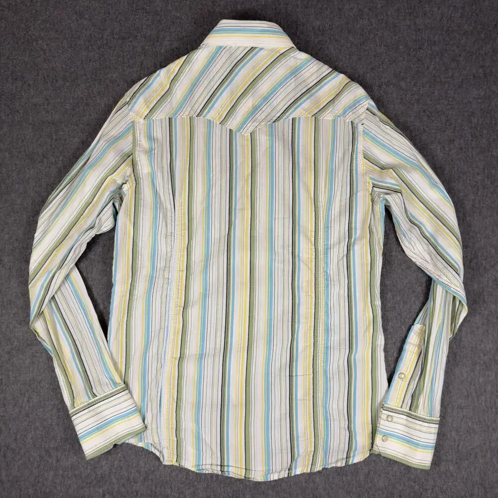 True Religion Shirt Mens XL Multicolor Stripe Long Sleeve Snap Front Western